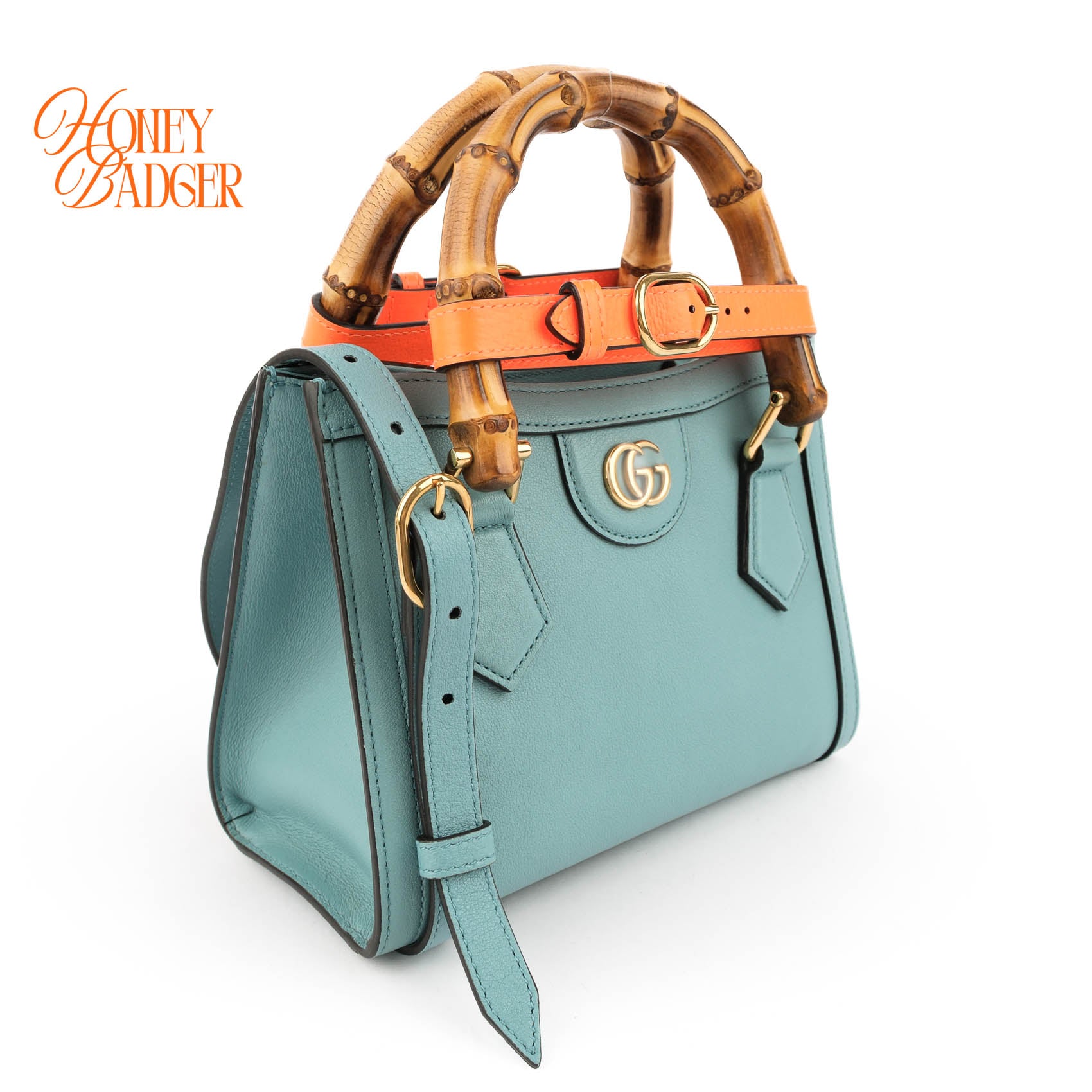 Gucci Diana Mini Tote Bag Light Blue Smooth Leather Bamboo Gold Hardware 655661