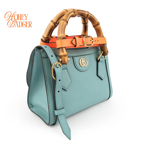 Gucci Diana Mini Tote Bag Light Blue Smooth Leather Bamboo Gold Hardware 655661