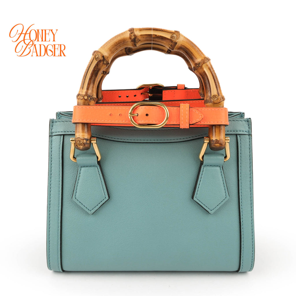 Gucci Diana Mini Tote Bag Light Blue Smooth Leather Bamboo Gold Hardware 655661