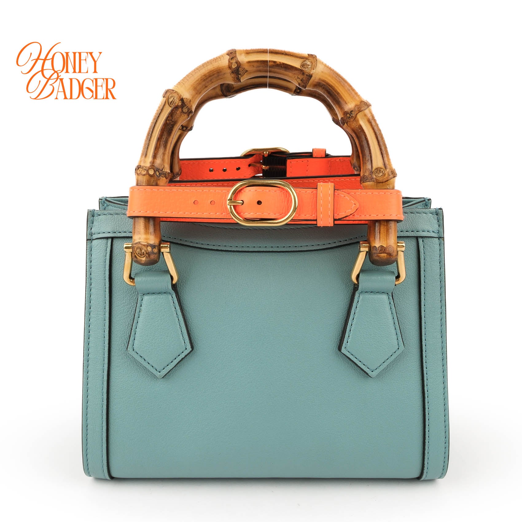 Gucci Diana Mini Tote Bag Light Blue Smooth Leather Bamboo Gold Hardware 655661