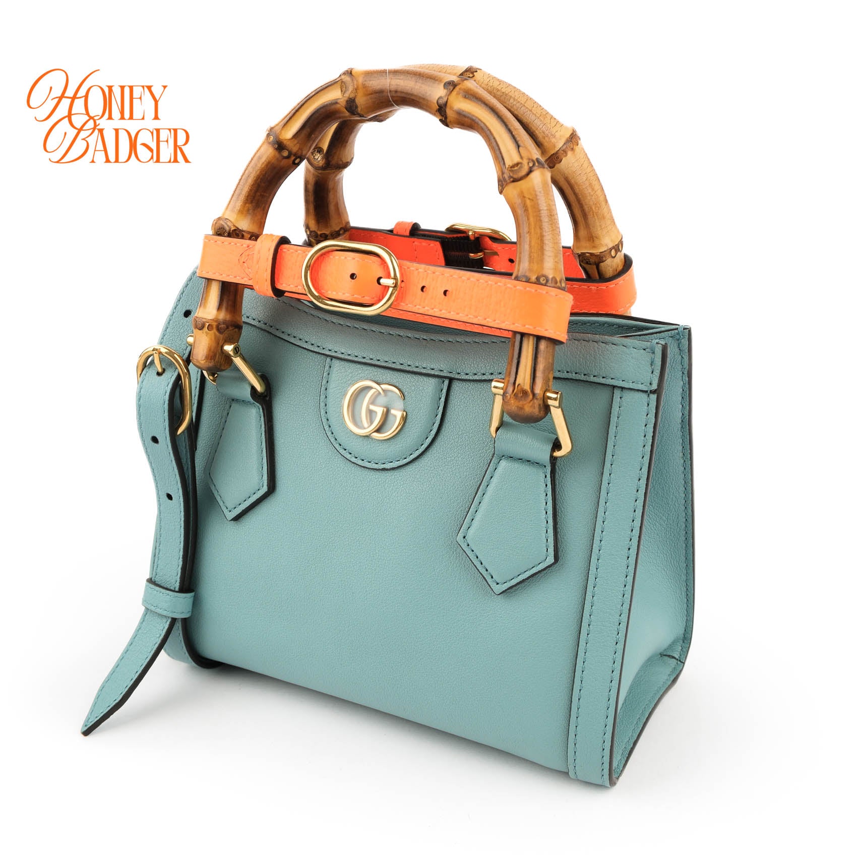 Gucci Diana Mini Tote Bag Light Blue Smooth Leather Bamboo Gold Hardware 655661