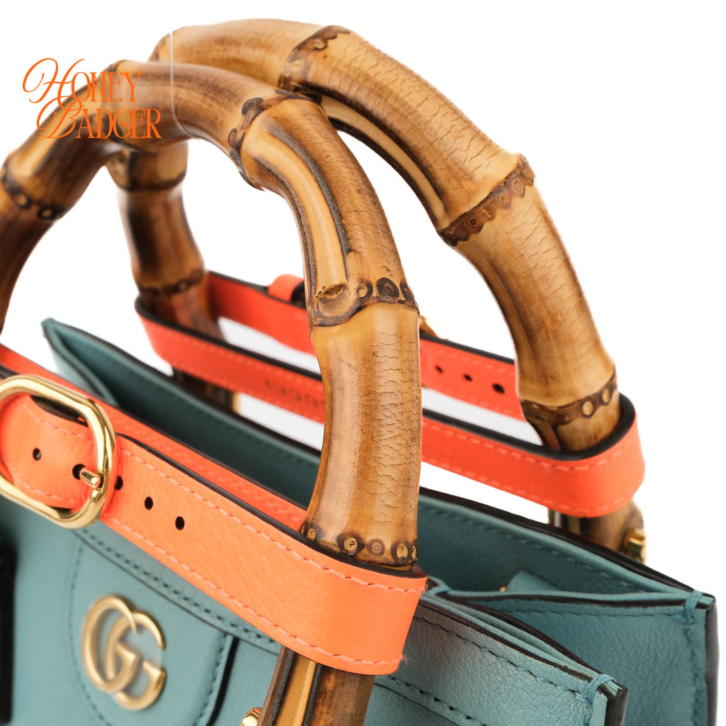 Gucci Diana Mini Tote Bag Light Blue Smooth Leather Bamboo Gold Hardware 655661