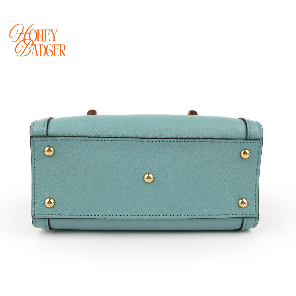 Gucci Diana Mini Tote Bag Light Blue Smooth Leather Bamboo Gold Hardware 655661