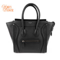 Celine Luggage Micro Tote Bag Black Grained Drummed Calfskin Silver Hardware 167793DRU