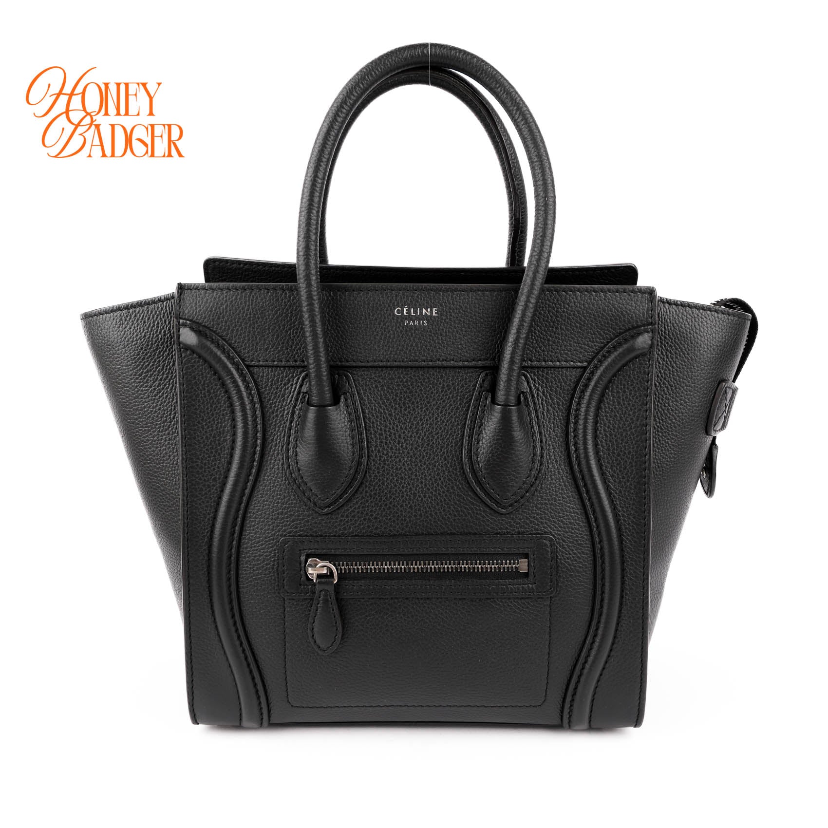 Celine Luggage Micro Tote Bag Black Grained Drummed Calfskin Silver Hardware 167793DRU