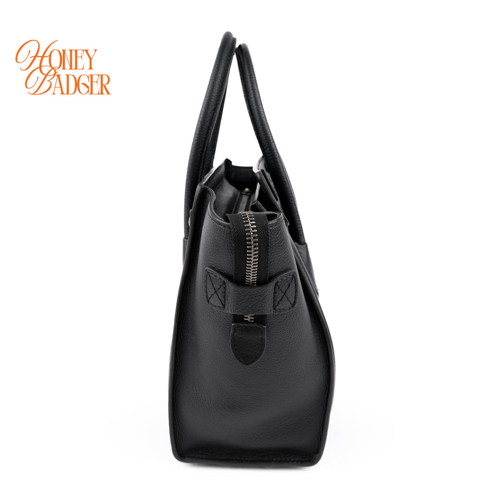 Celine Luggage Micro Tote Bag Black Grained Drummed Calfskin Silver Hardware 167793DRU