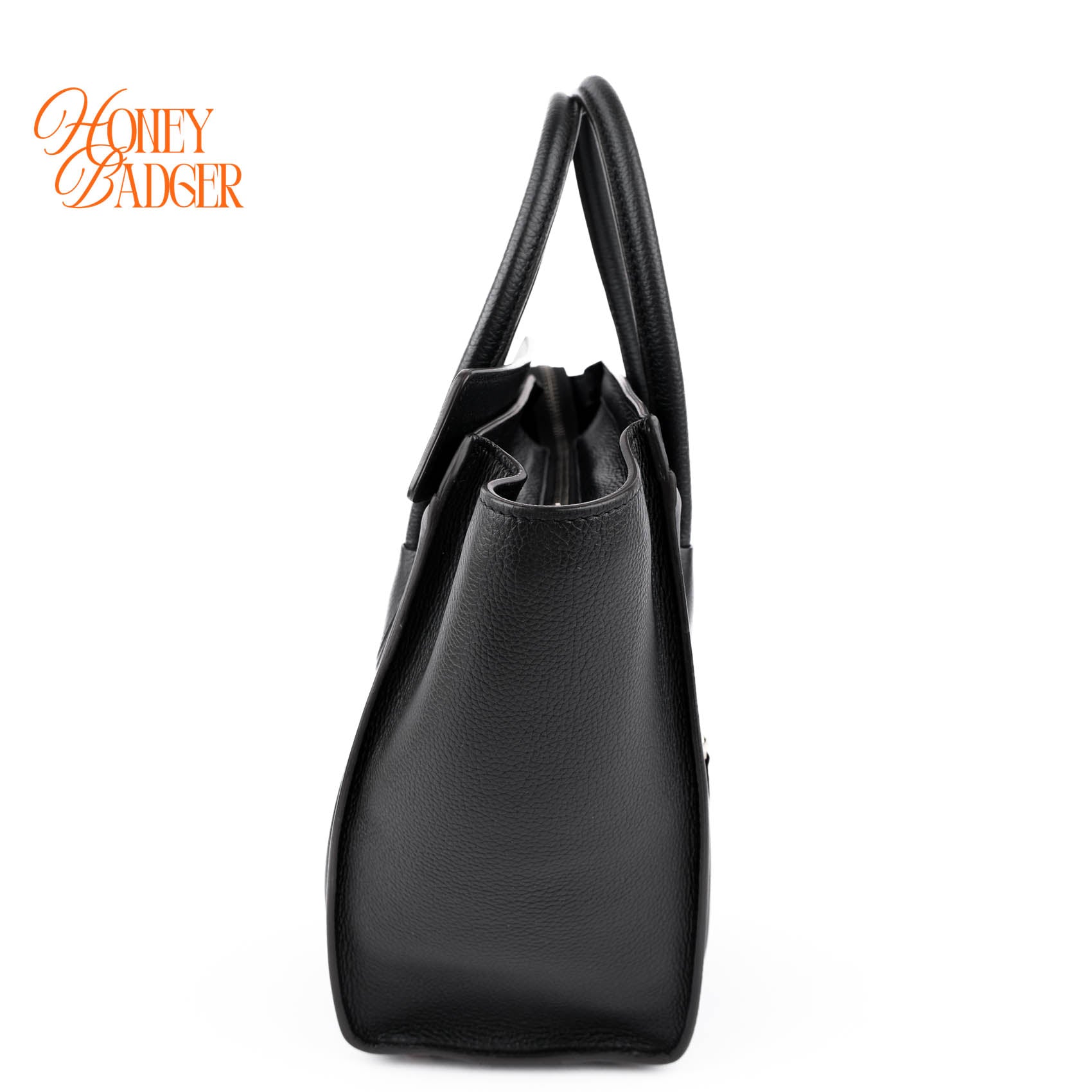 Celine Luggage Micro Tote Bag Black Grained Drummed Calfskin Silver Hardware 167793DRU