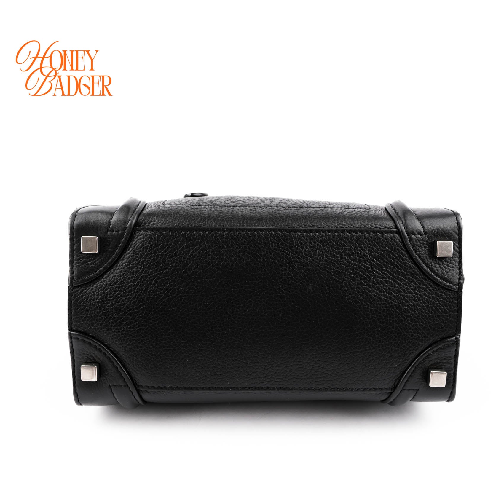 Celine Luggage Micro Tote Bag Black Grained Drummed Calfskin Silver Hardware 167793DRU