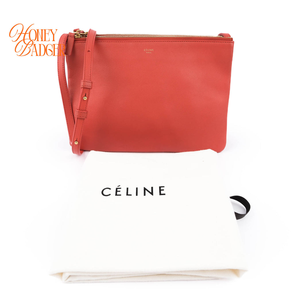 Celine Medium Trio 3-Pouches Crossbody Bag Orange Smooth Leather Gold Hardware