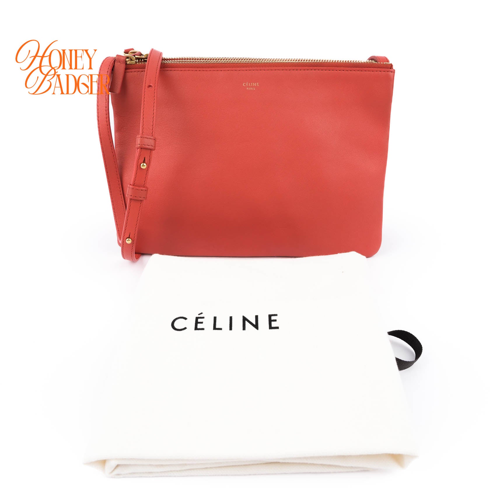 Celine Medium Trio 3-Pouches Crossbody Bag Orange Smooth Leather Gold Hardware