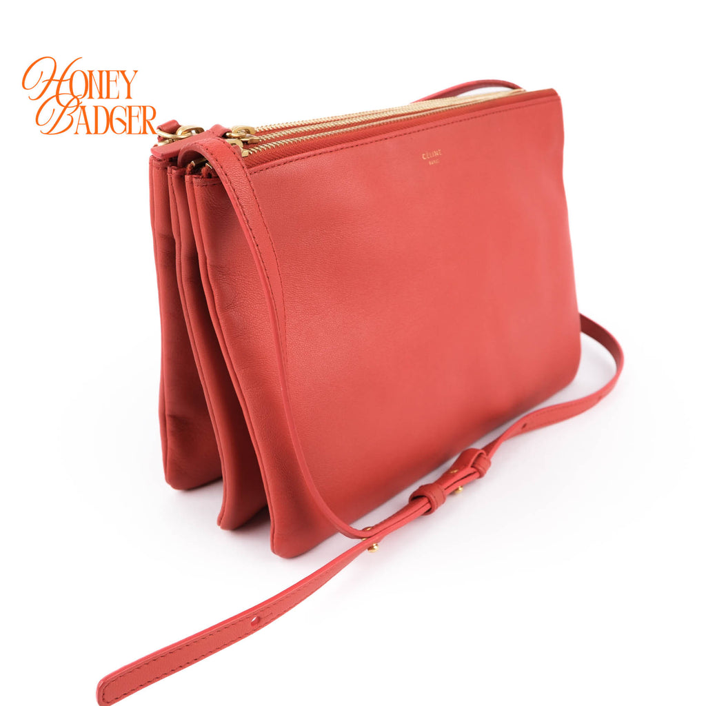 Celine Medium Trio 3-Pouches Crossbody Bag Orange Smooth Leather Gold Hardware