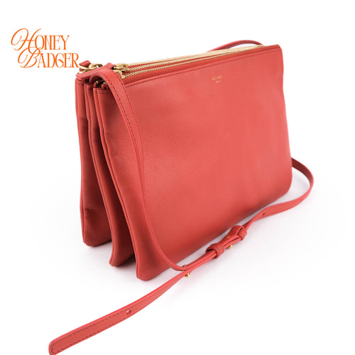 Celine Medium Trio 3-Pouches Crossbody Bag Orange Smooth Leather Gold Hardware
