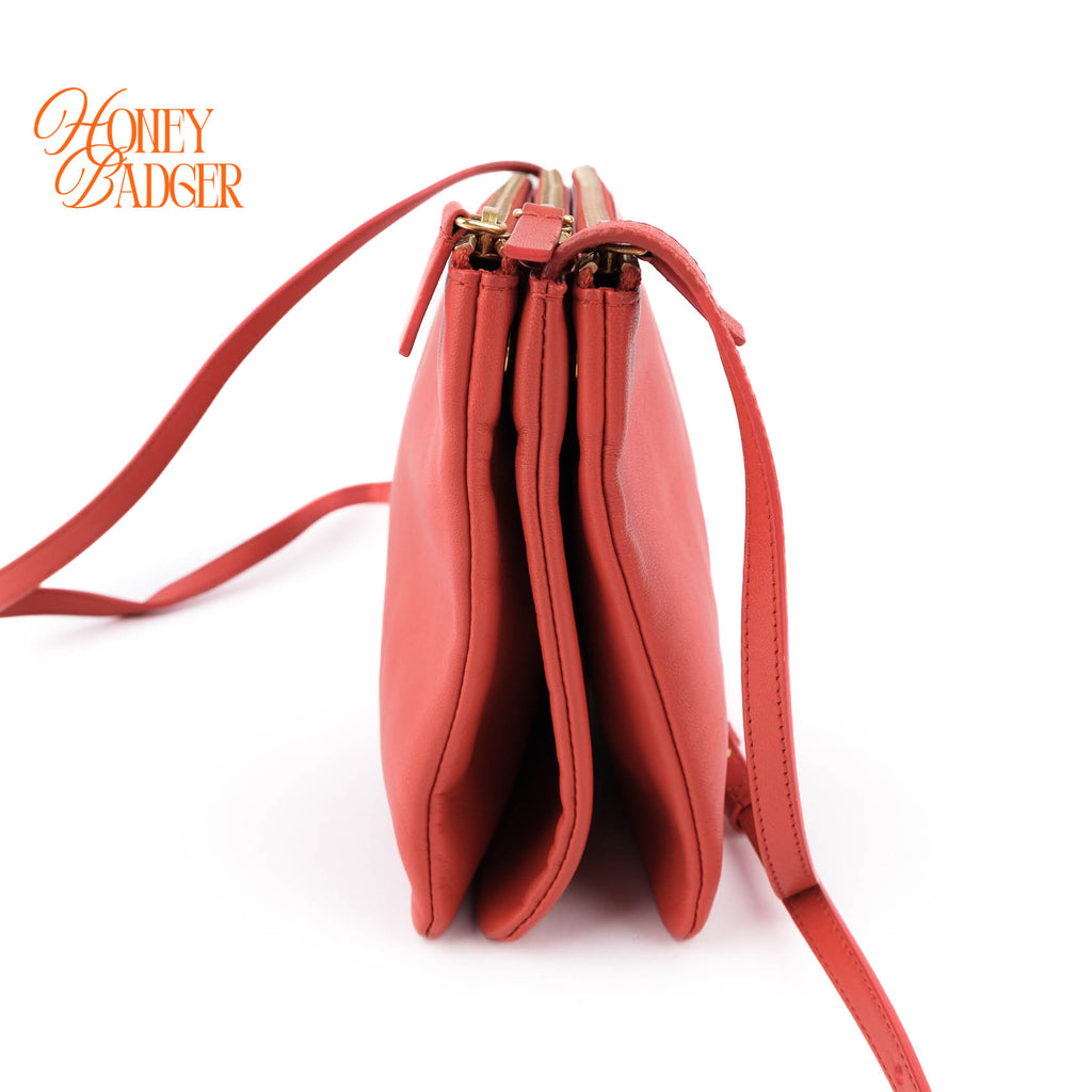 Celine Medium Trio 3-Pouches Crossbody Bag Orange Smooth Leather Gold Hardware