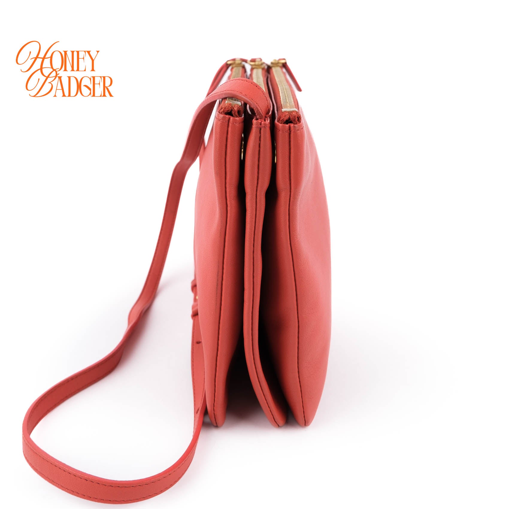 Celine Medium Trio 3-Pouches Crossbody Bag Orange Smooth Leather Gold Hardware