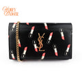 Saint Laurent Paris Kate Medium Chain Bag Black Lipstick-Print Smooth Leather Gold Hardware 364021