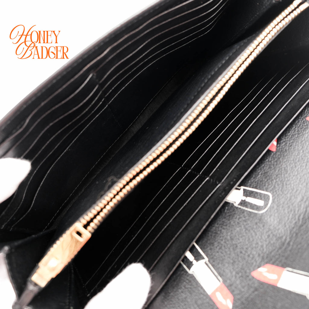 Saint Laurent Paris Kate Medium Chain Bag Black Lipstick-Print Smooth Leather Gold Hardware 364021
