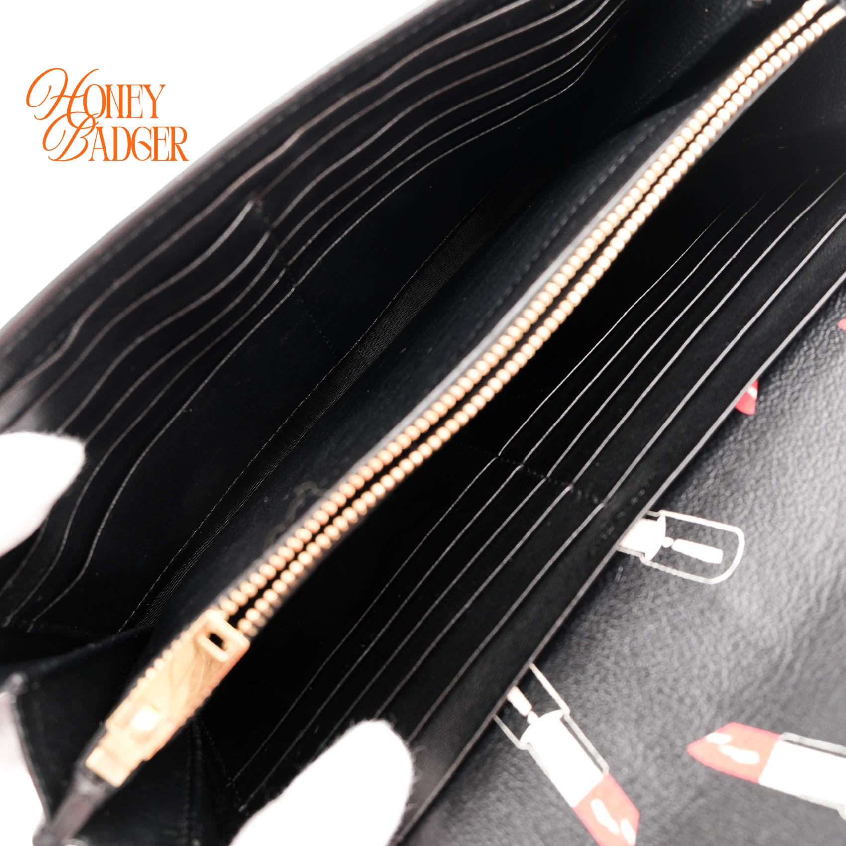 Saint Laurent Paris Kate Medium Chain Bag Black Lipstick-Print Smooth Leather Gold Hardware 364021