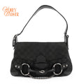 Gucci Tom Ford Era Horsebit Shoulder Bag Black GG Canvas Leather 114915