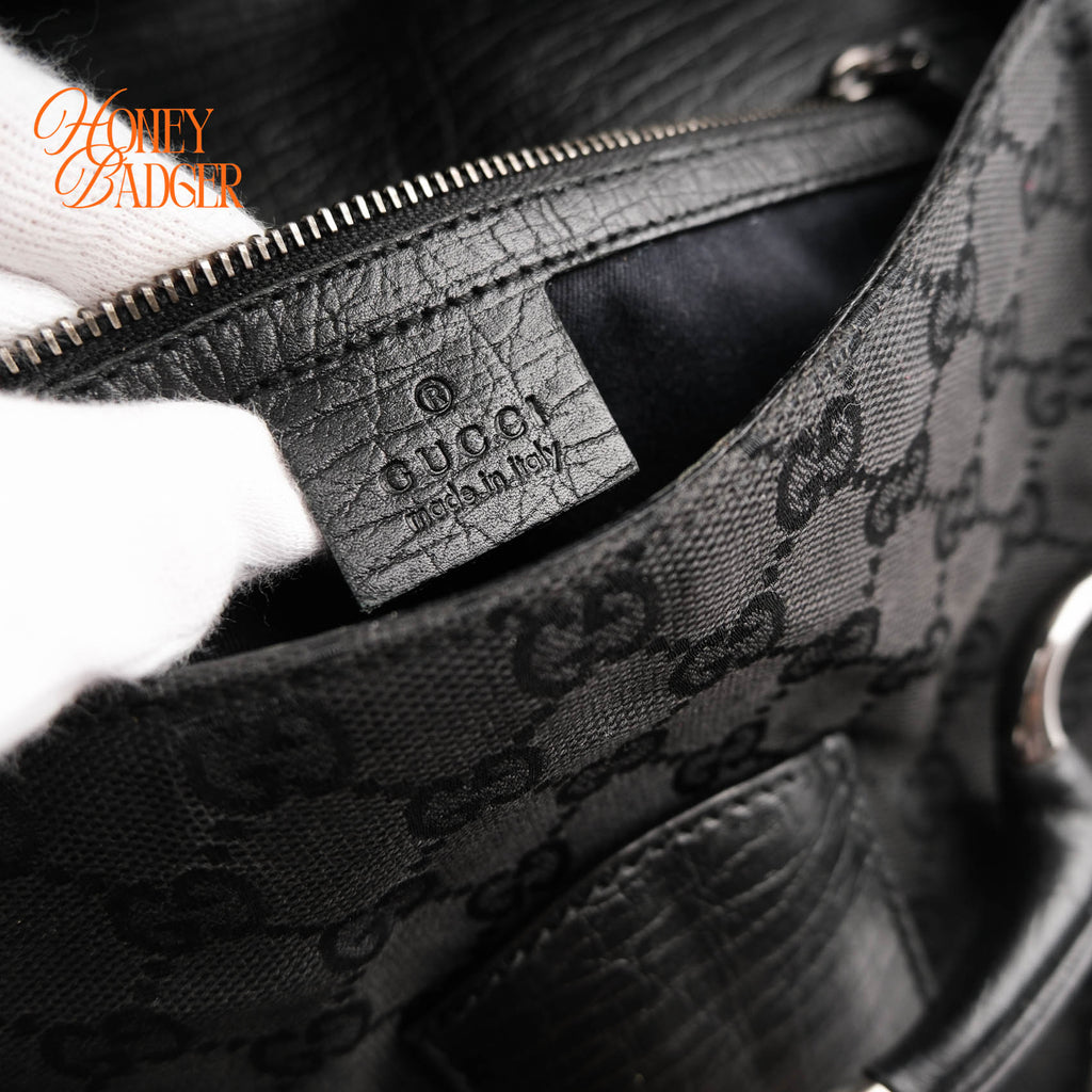 Gucci Tom Ford Era Horsebit Shoulder Bag Black GG Canvas Leather 114915