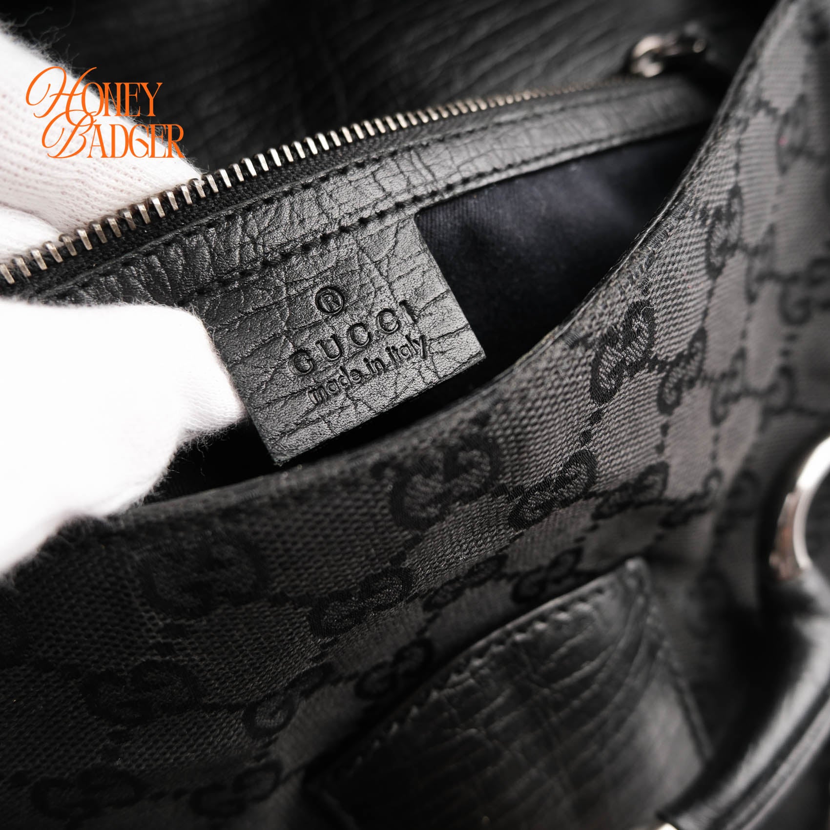Gucci Tom Ford Era Horsebit Shoulder Bag Black GG Canvas Leather 114915