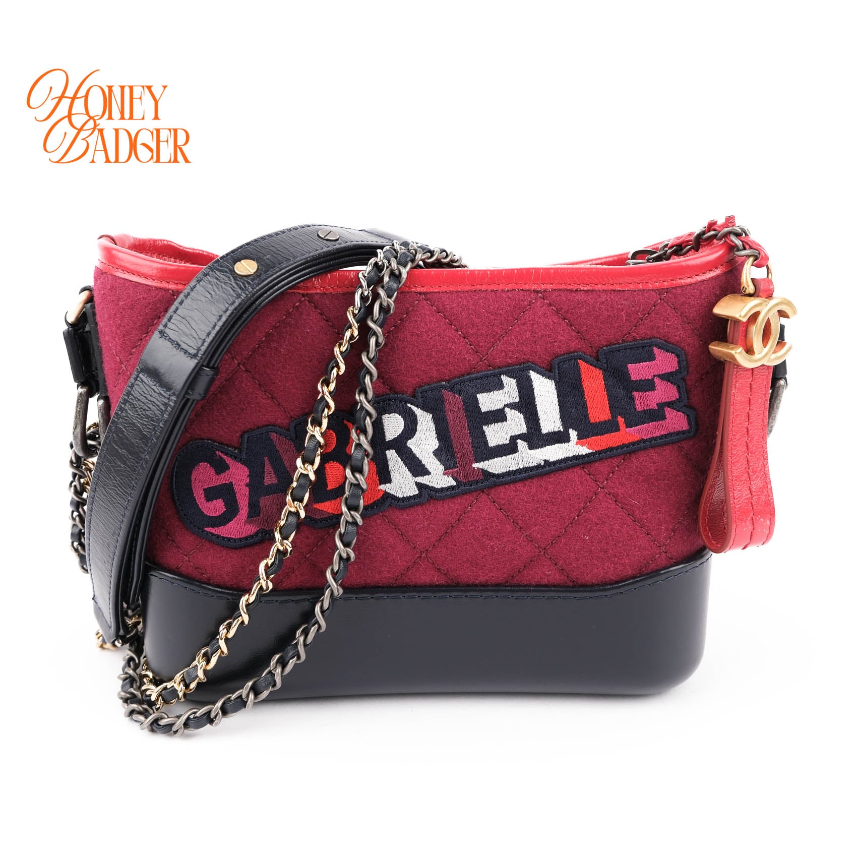 Chanel Gabrielle Small Hobo Bag Bordeaux Pink Tweed Graphic Patch Leather