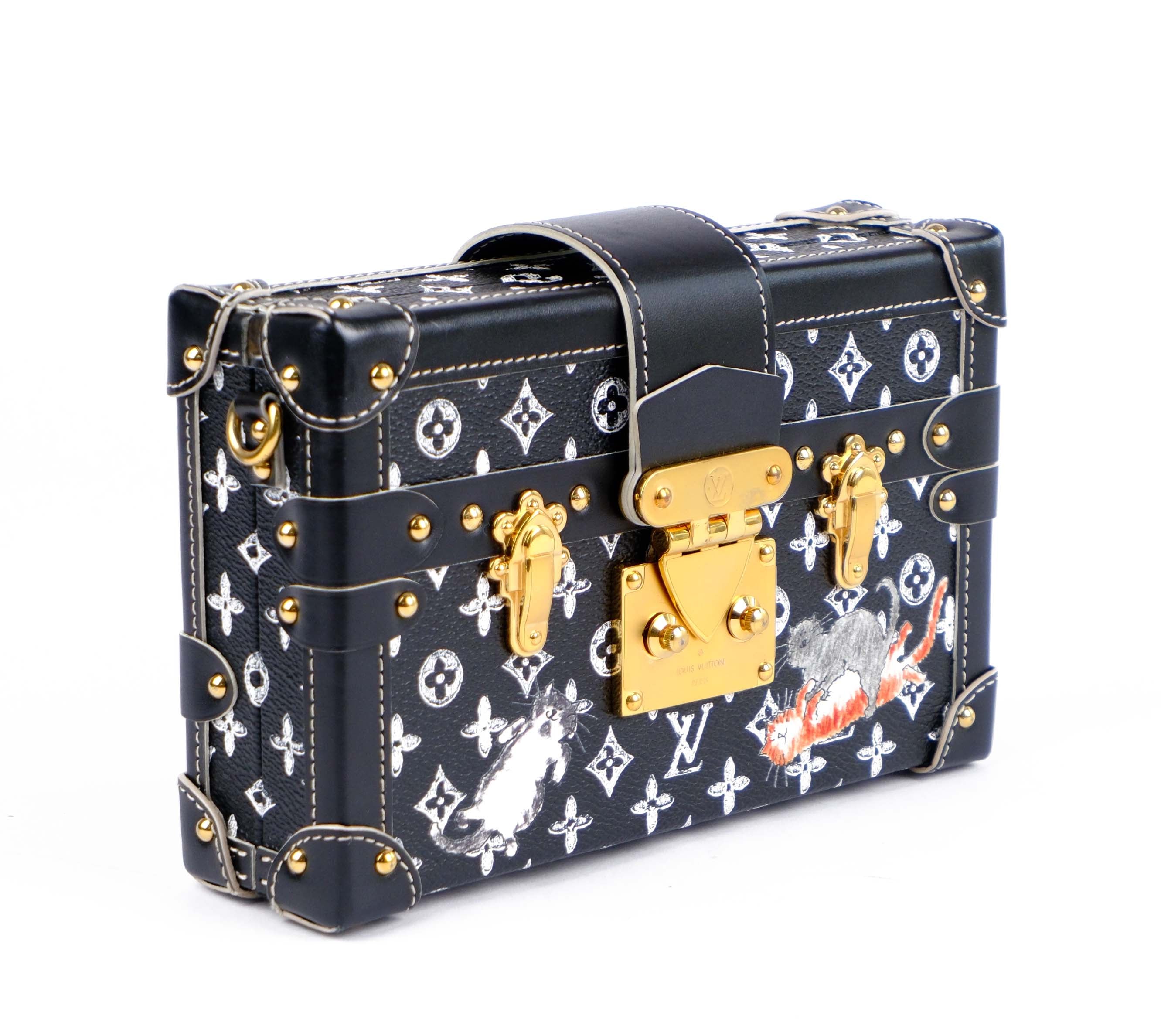 Louis Vuitton Black Catgram Transformed Monogram Petite Malle Trunk Bag - M44437 Rare Collector's Piece