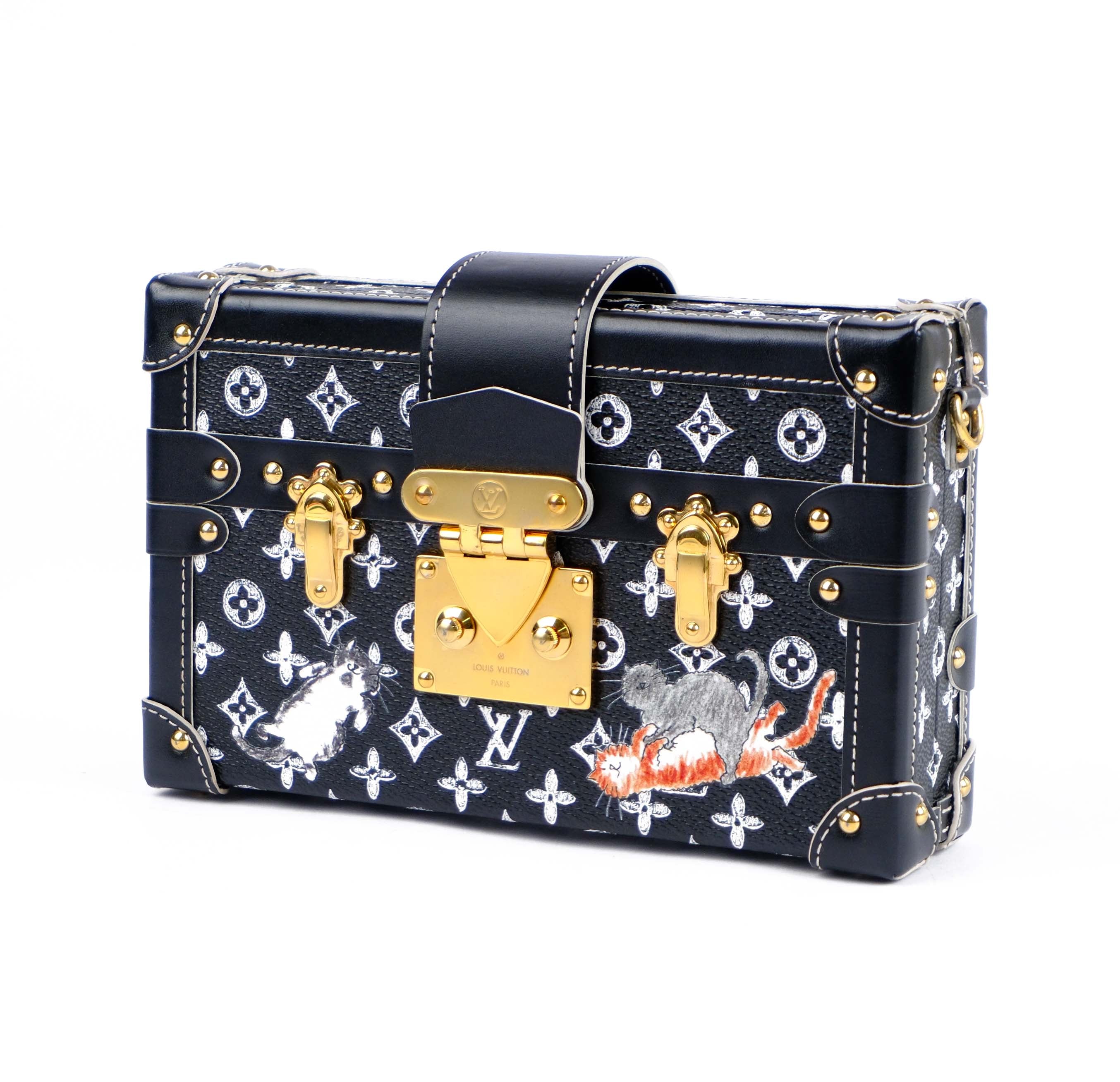 Louis Vuitton Black Catgram Transformed Monogram Petite Malle Trunk Bag - M44437 Rare Collector's Piece