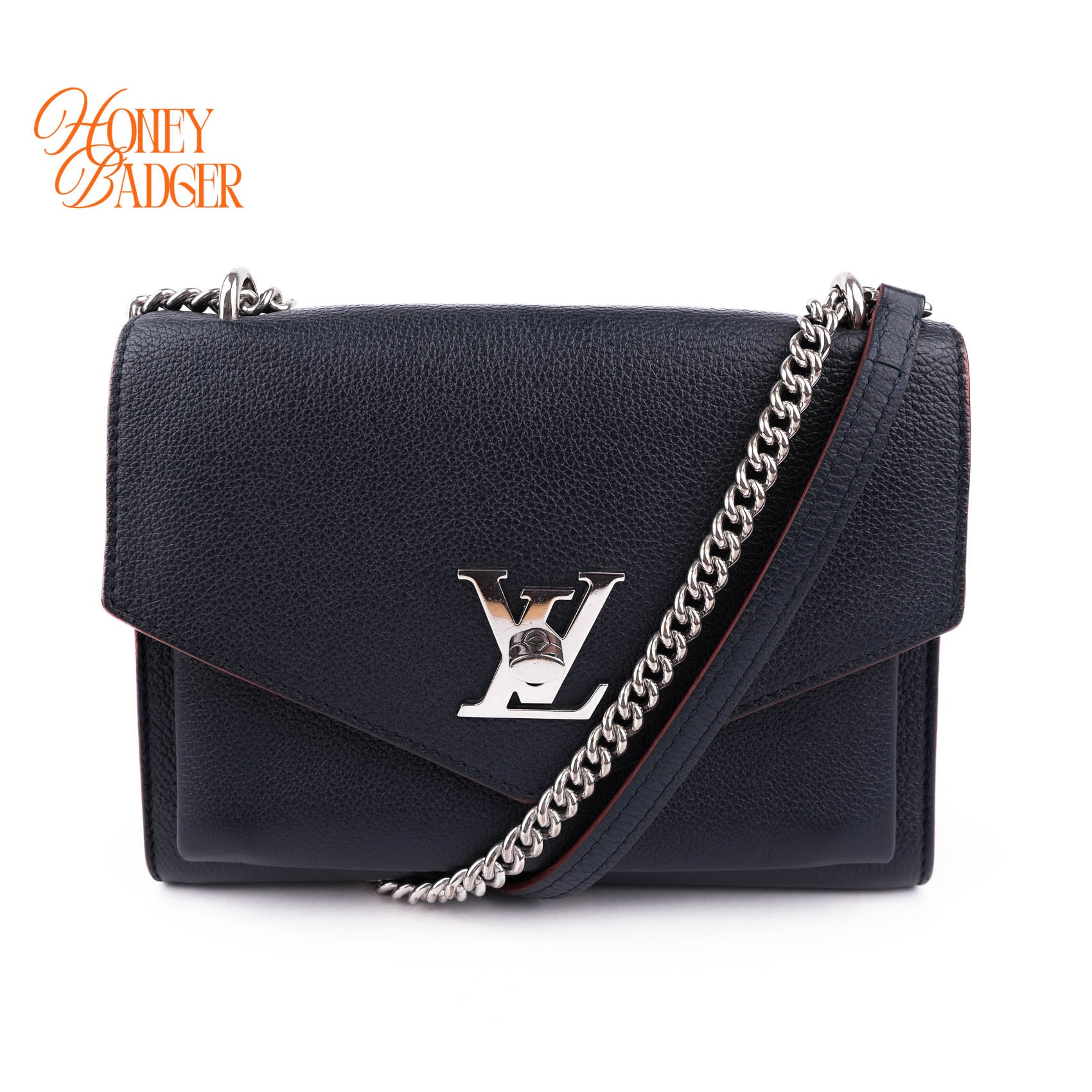 Louis Vuitton MyLockMe Chain Bag Marine Navy Taurillon Leather Silver Hardware (RFID Built-in)