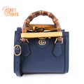Gucci Diana Mini Tote Bag Navy Blue Leather Bamboo Gold Hardware 655661