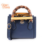 Gucci Diana Mini Tote Bag Navy Blue Leather Bamboo Gold Hardware 655661