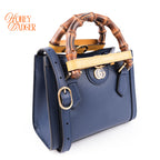 Gucci Diana Mini Tote Bag Navy Blue Leather Bamboo Gold Hardware 655661