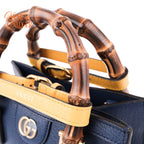 Gucci Diana Mini Tote Bag Navy Blue Leather Bamboo Gold Hardware 655661