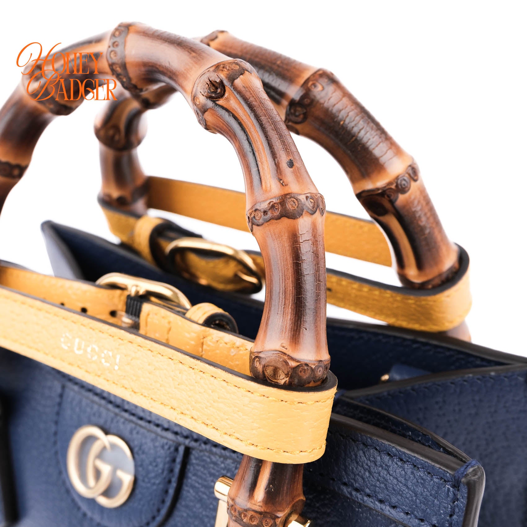 Gucci Diana Mini Tote Bag Navy Blue Leather Bamboo Gold Hardware 655661