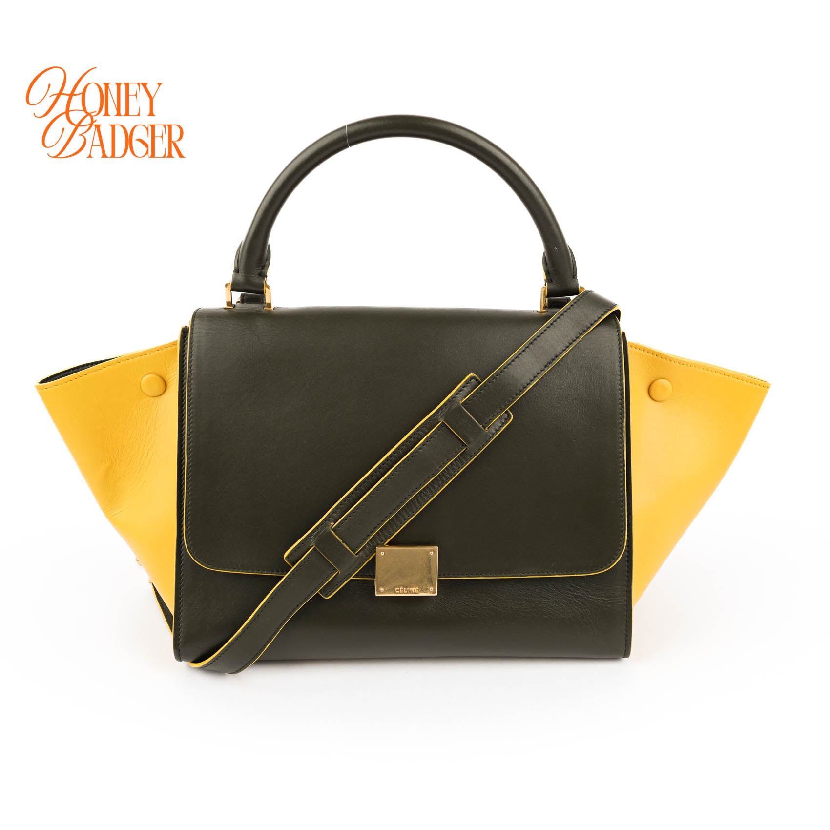 Celine Trapeze Medium Bag Rare Philo-Era Tricolor Olive Yellow Black 2WAY