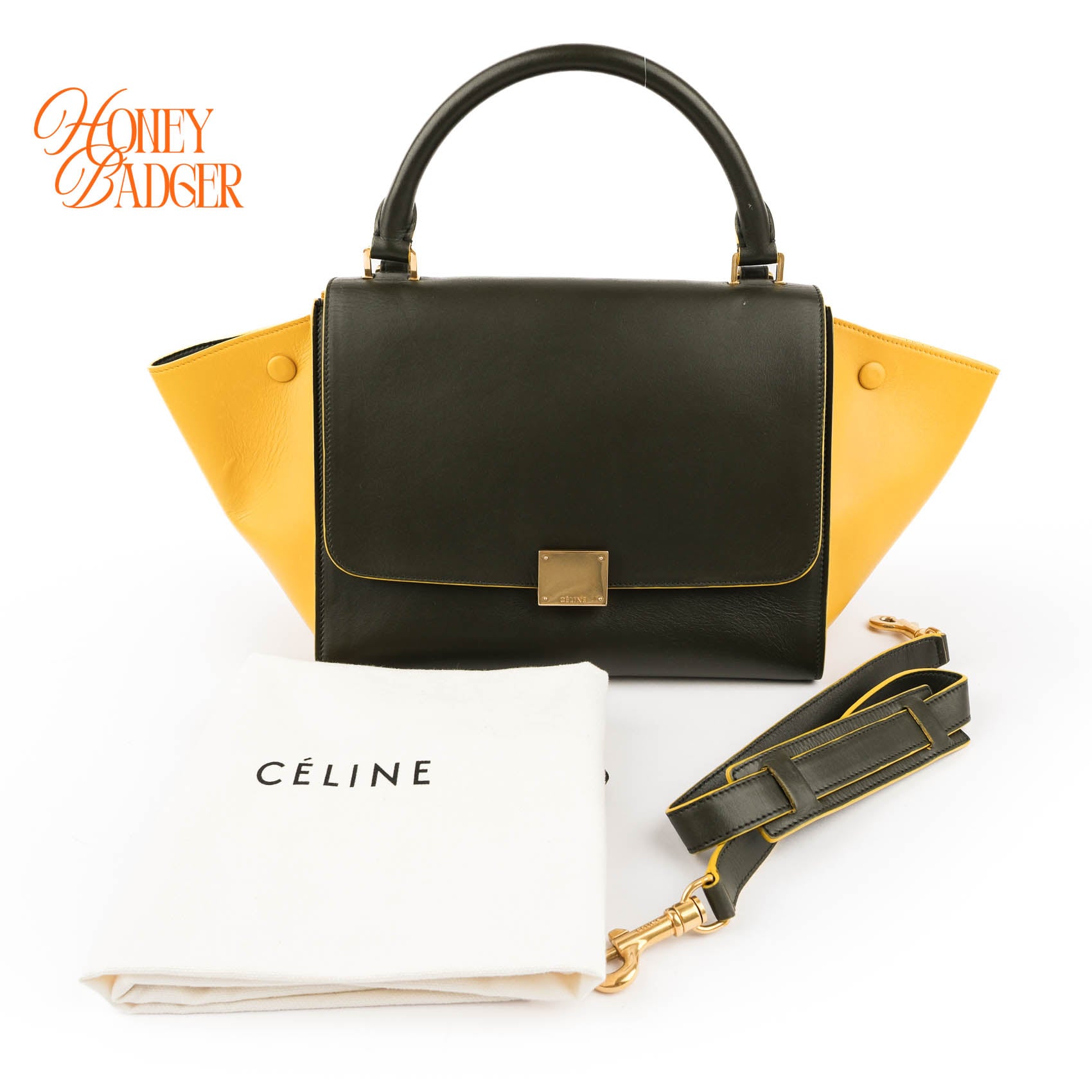 Celine Trapeze Medium Bag Rare Philo-Era Tricolor Olive Yellow Black 2WAY