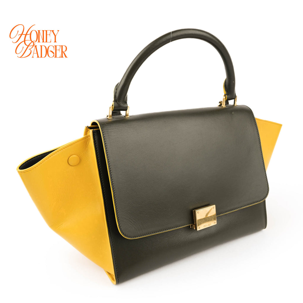 Celine Trapeze Medium Bag Rare Philo-Era Tricolor Olive Yellow Black 2WAY