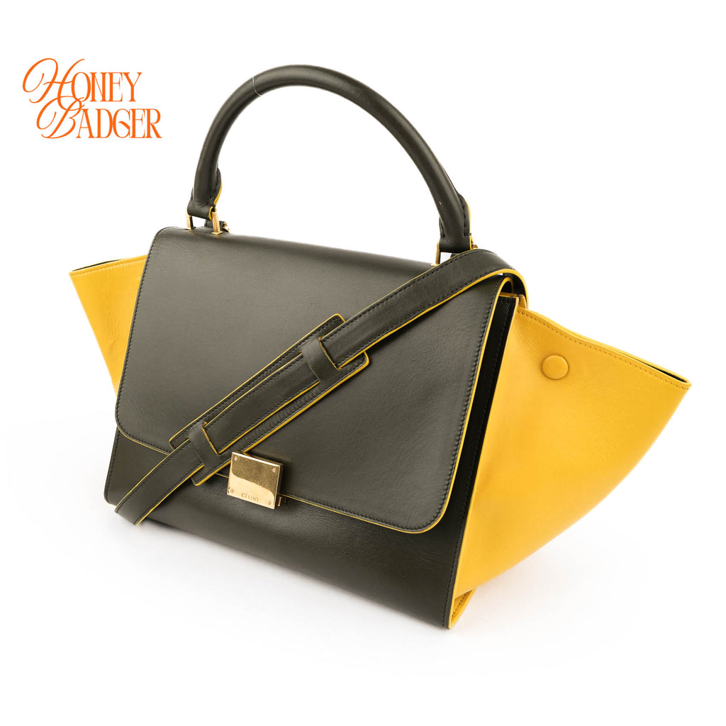 Celine Trapeze Medium Bag Rare Philo-Era Tricolor Olive Yellow Black 2WAY