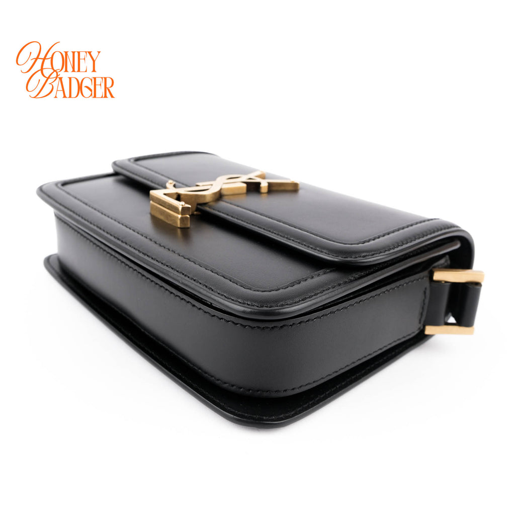 Saint Laurent Solferino Small Satchel Bag Black Box Leather Gold Hardware 651264