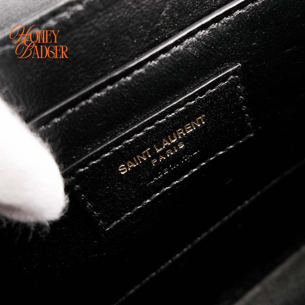 Saint Laurent Solferino Small Satchel Bag Black Box Leather Gold Hardware 651264