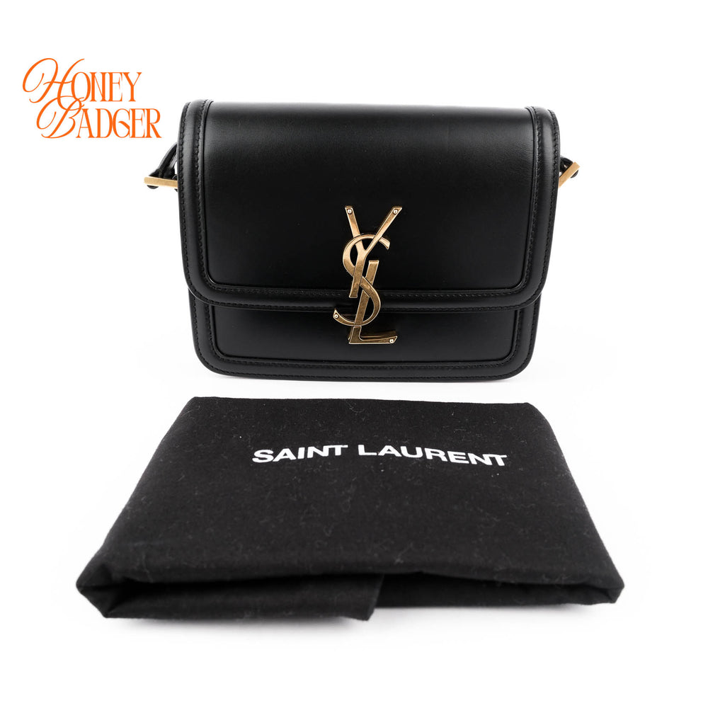 Saint Laurent Solferino Small Satchel Bag Black Box Leather Gold Hardware 651264