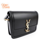 Saint Laurent Solferino Small Satchel Bag Black Box Leather Gold Hardware 651264