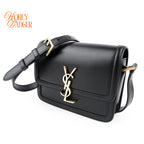 Saint Laurent Solferino Small Satchel Bag Black Box Leather Gold Hardware 651264