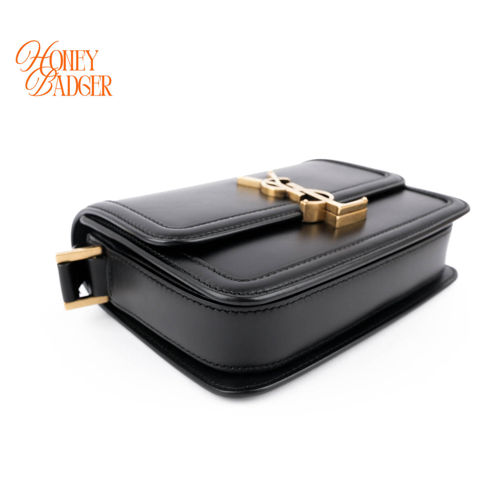 Saint Laurent Solferino Small Satchel Bag Black Box Leather Gold Hardware 651264