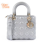Dior Lady Dior Medium Cannage Leather 2WAY Handbag Pearl Gray