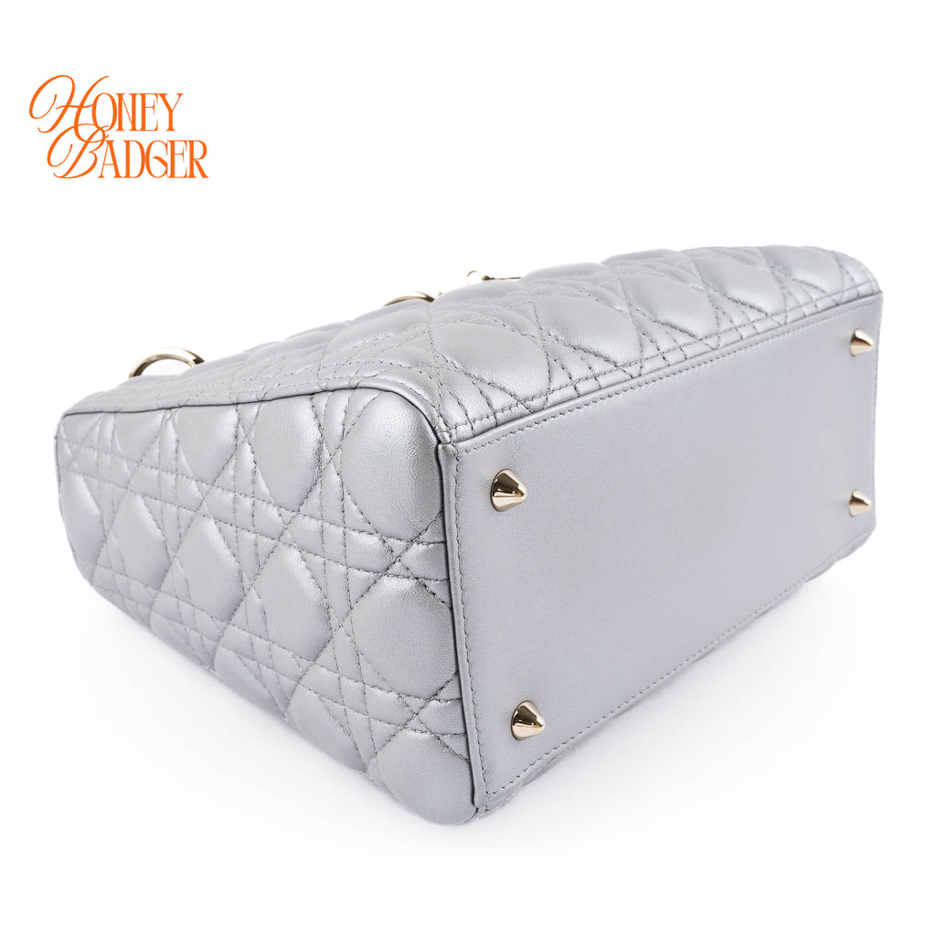 Dior Lady Dior Medium Cannage Leather 2WAY Handbag Pearl Gray