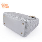 Dior Lady Dior Medium Cannage Leather 2WAY Handbag Pearl Gray