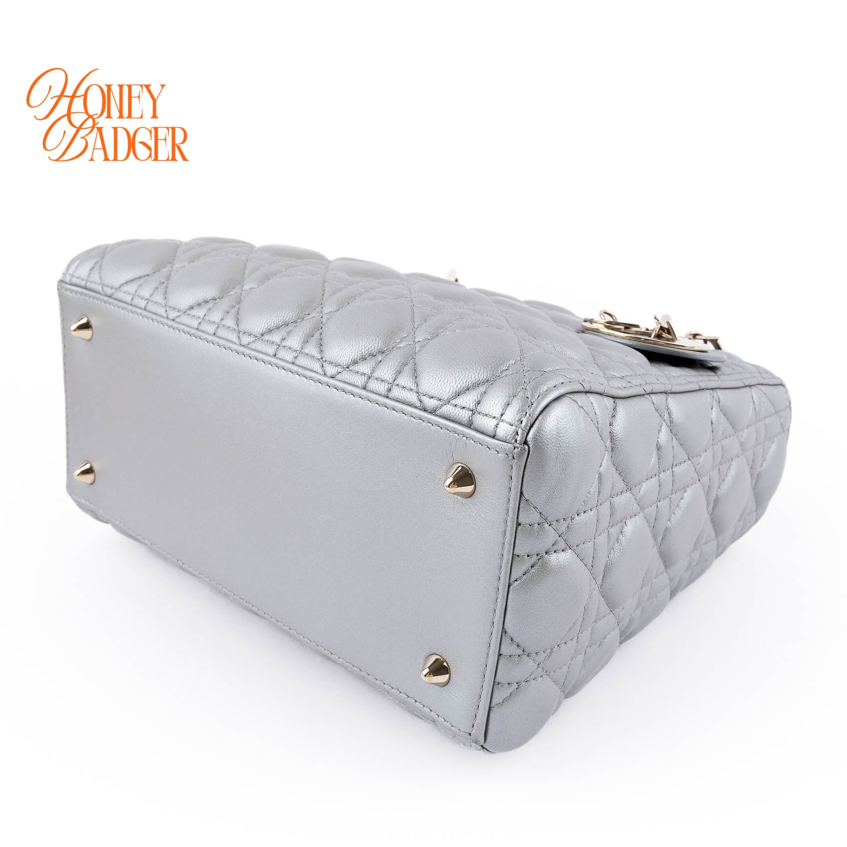 Dior Lady Dior Medium Cannage Leather 2WAY Handbag Pearl Gray