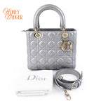 Dior Lady Dior Medium Cannage Leather 2WAY Handbag Pearl Gray