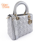 Dior Lady Dior Medium Cannage Leather 2WAY Handbag Pearl Gray