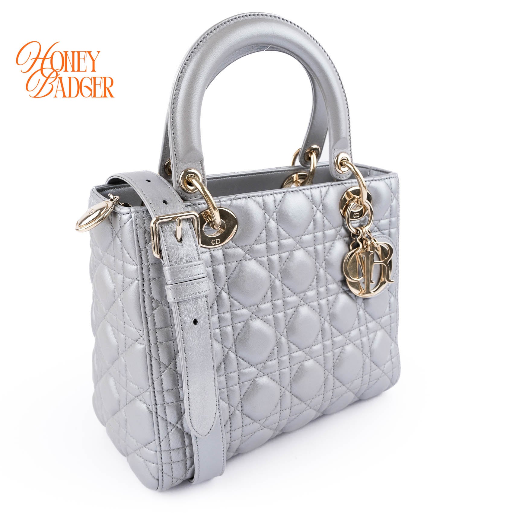Dior Lady Dior Medium Cannage Leather 2WAY Handbag Pearl Gray